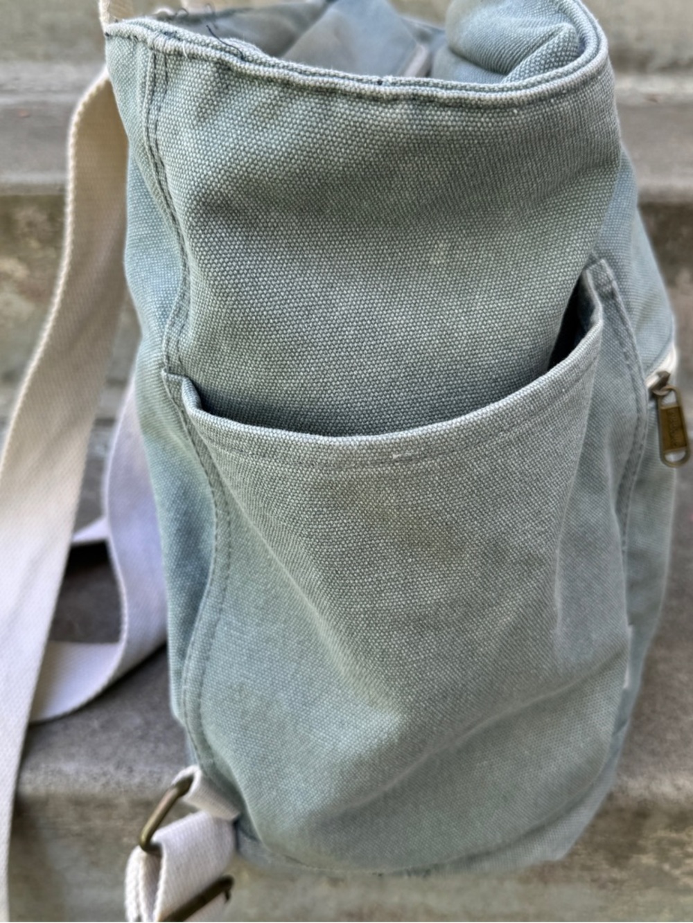 Birdling Backpack Tote Green grey Canvas Minimalist Multi Pocket Rucksack - Picture 9 of 9